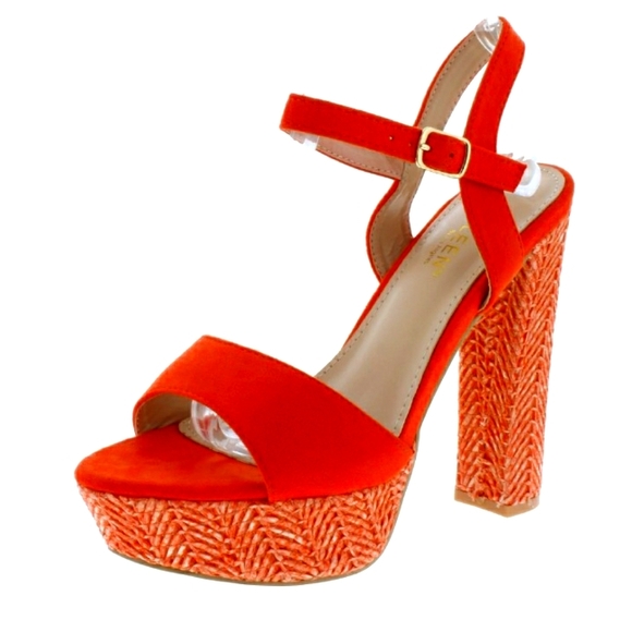 Orange Ankle Strap Platform High Heels Sizes 7.5, 8, 8.5 - Picture 1 of 3